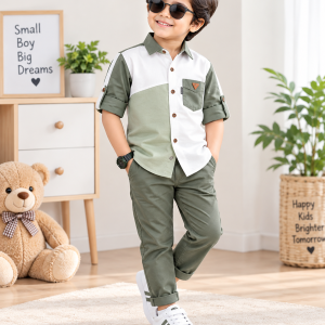 Stylish Green & White Shirt Pant Set