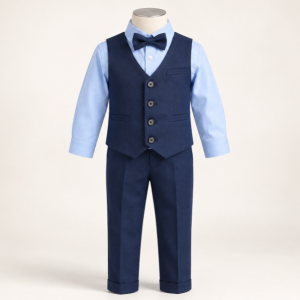 Baby boys navy blue formal three-piece suit set for ages 3–5 years